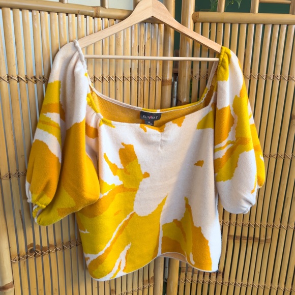 Vintage Sweaters - Vintage Retro Flower Bubble Sleeve Peasant Sweater Top 3X
